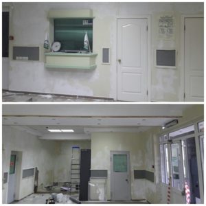Восстановление отделки с последующей покраской общего зала стен и потолка